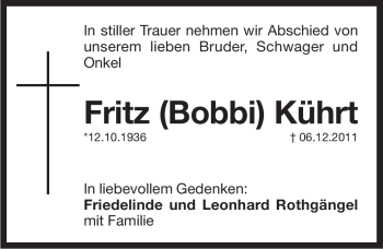 Traueranzeige von Fritz Kührt von Pegnitz-Zeitung
